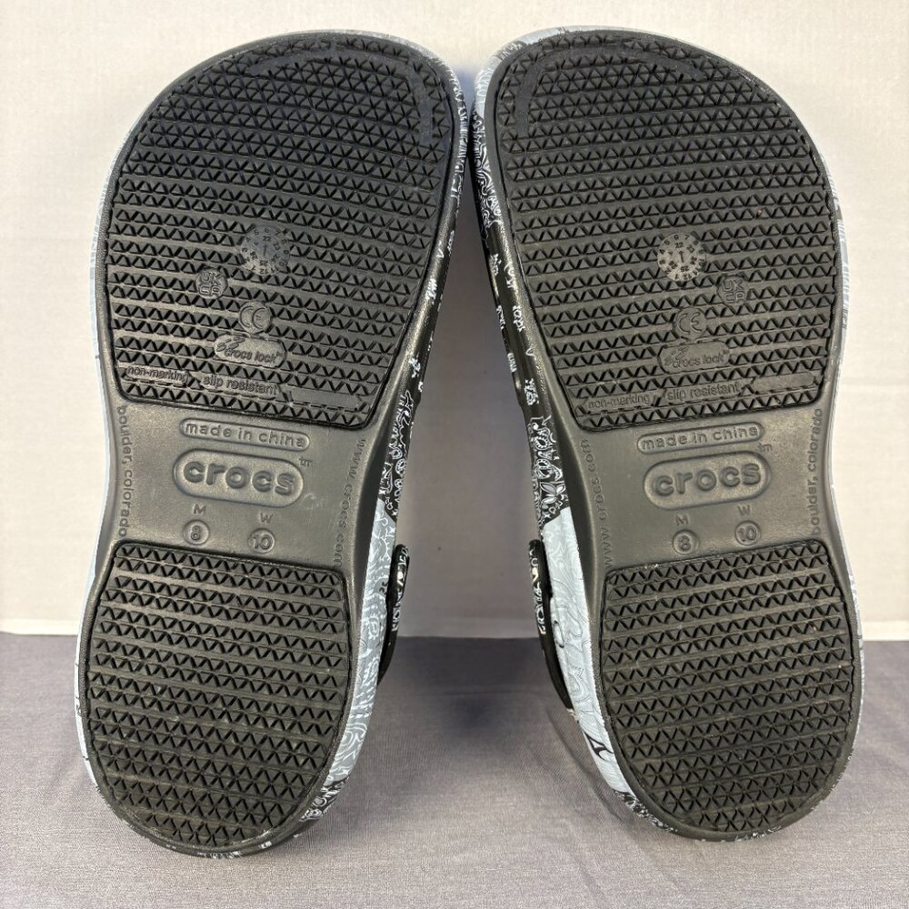 Crocs Bistro Black & Paisley Clogs Women's 10 Men's 8 - Picture 8 of 9